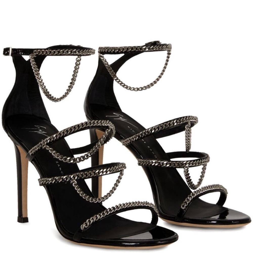 Giuseppe Zanotti Black Heels with Silver Chain Detail